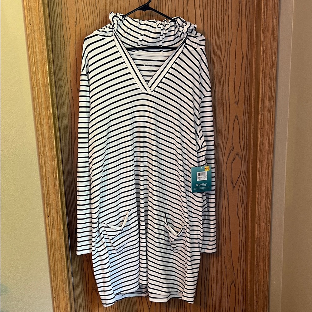 Coolibar Black and White Striped Swim Coverup